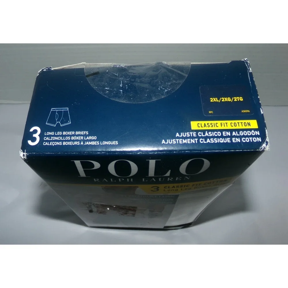 Polo Ralph Lauren Mens 3 Pack Classic Fit Cotton Long Leg Boxer Briefs White 2XL